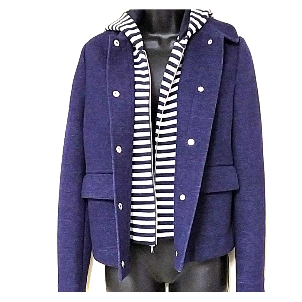 Tory Burch Navy White Striped Hooded Double Sz XS